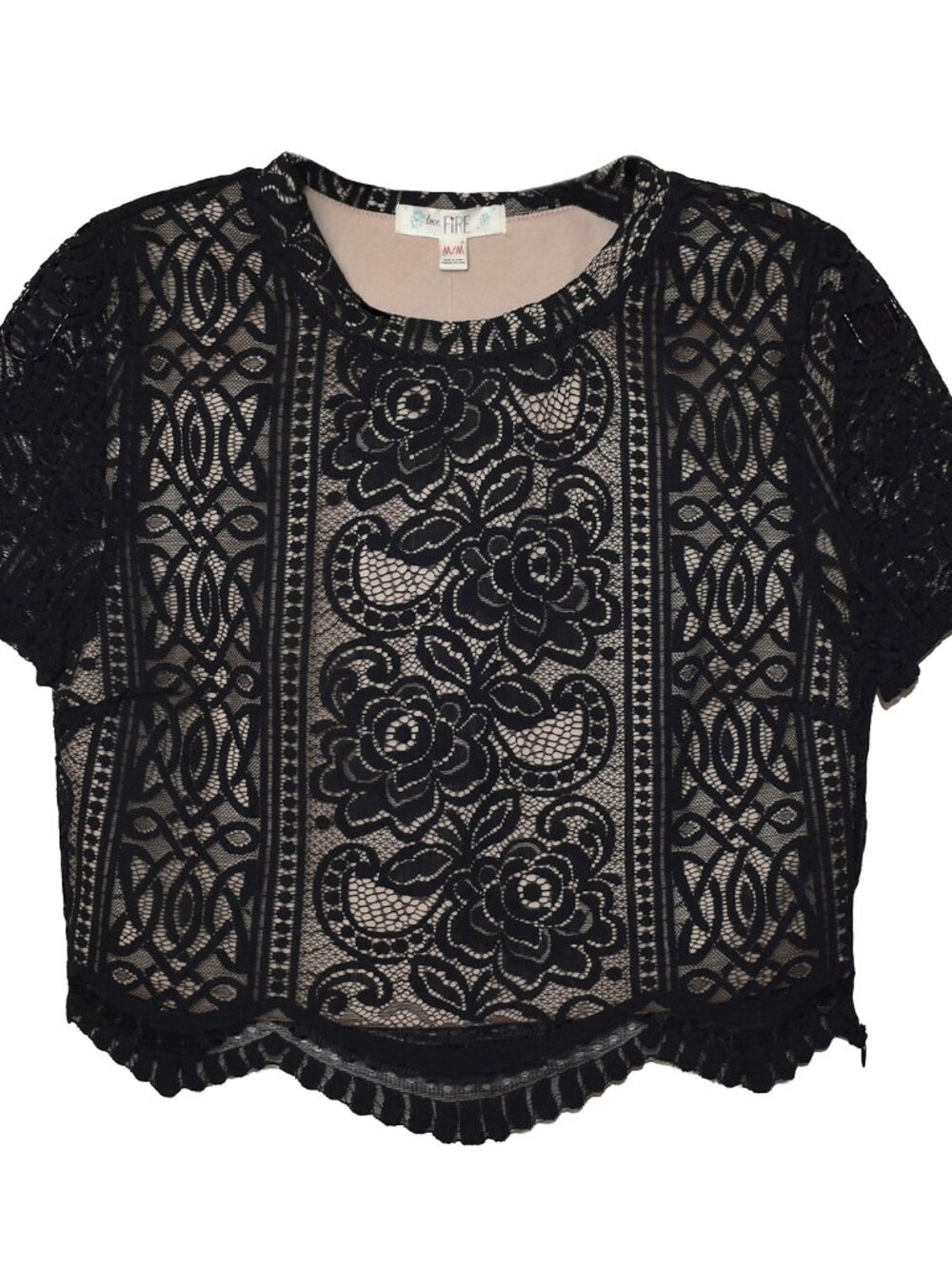 Women’s Black Lace 2-Piece Outfit Short Sleeve Top & Pencil Skirt Size M - Picture 6 of 8